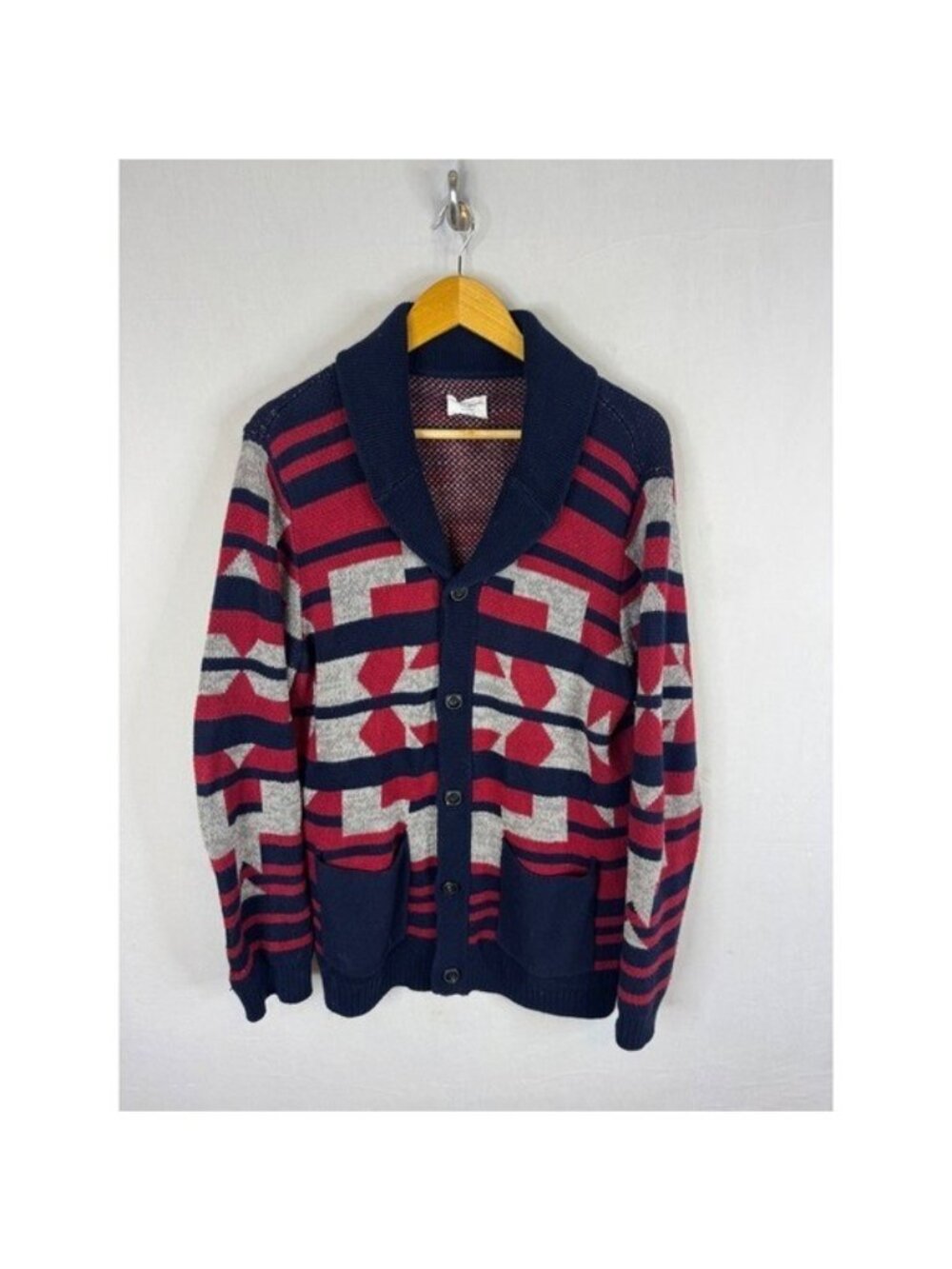 Lucky Brand Mens L Shawl Collar Cardigan Southwestern Geometric Cotton